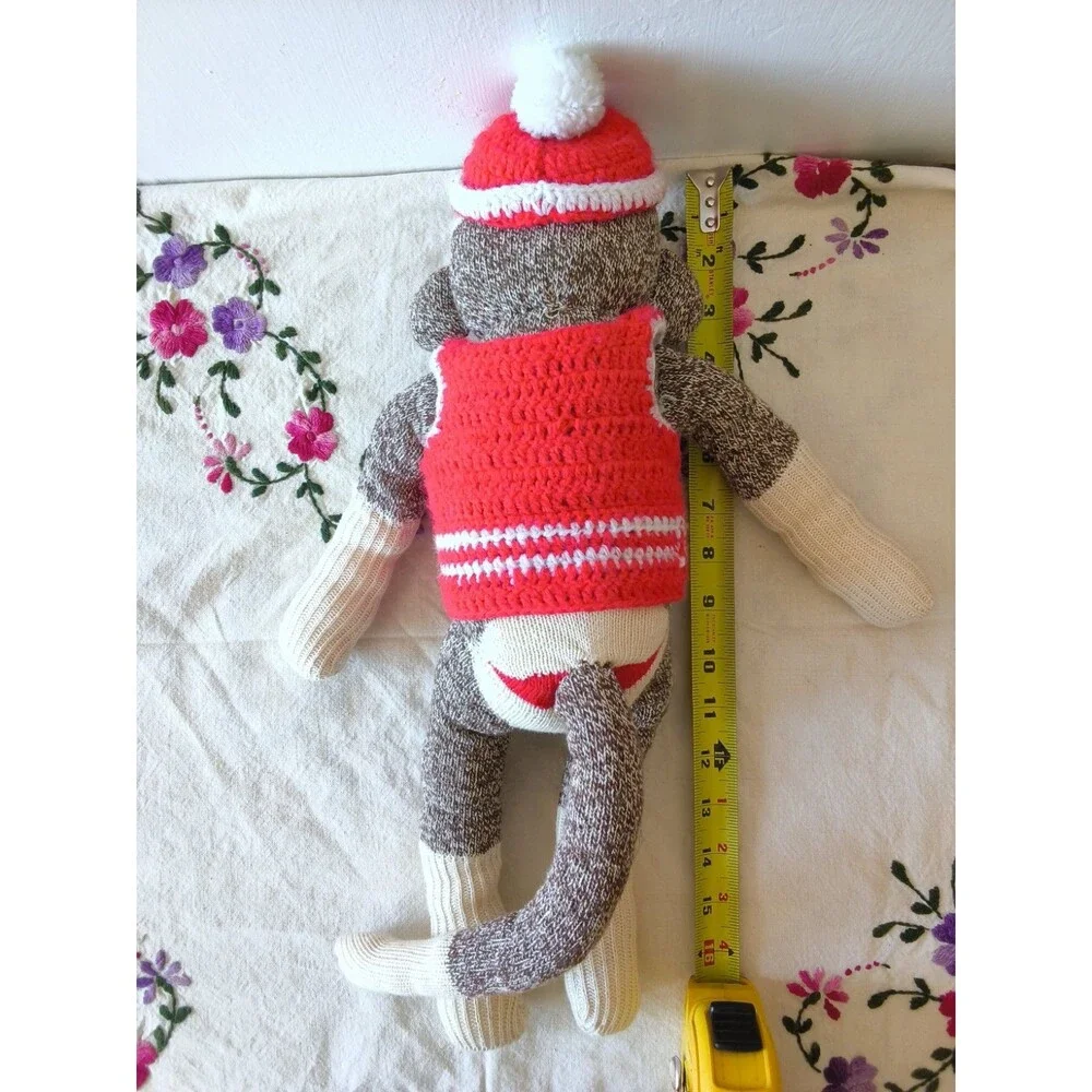 Vintage Handmade Sock Monkey Large Unique Crochet 